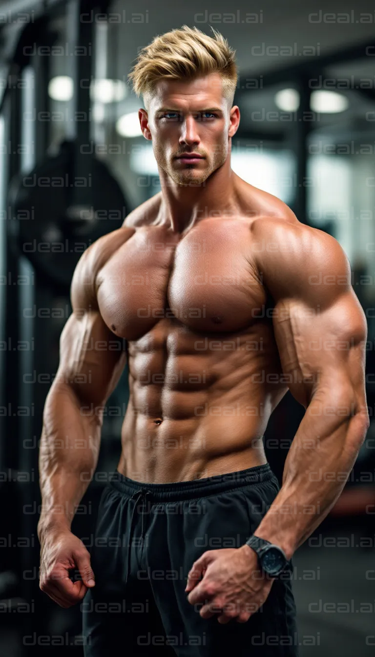 Bodybuilder in Gym Focused on Fitness
