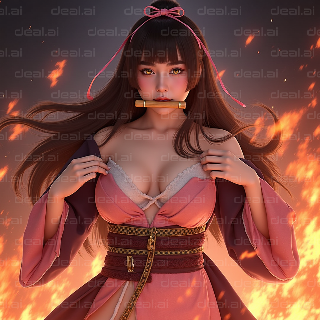 Anime Heroine Amidst Flames