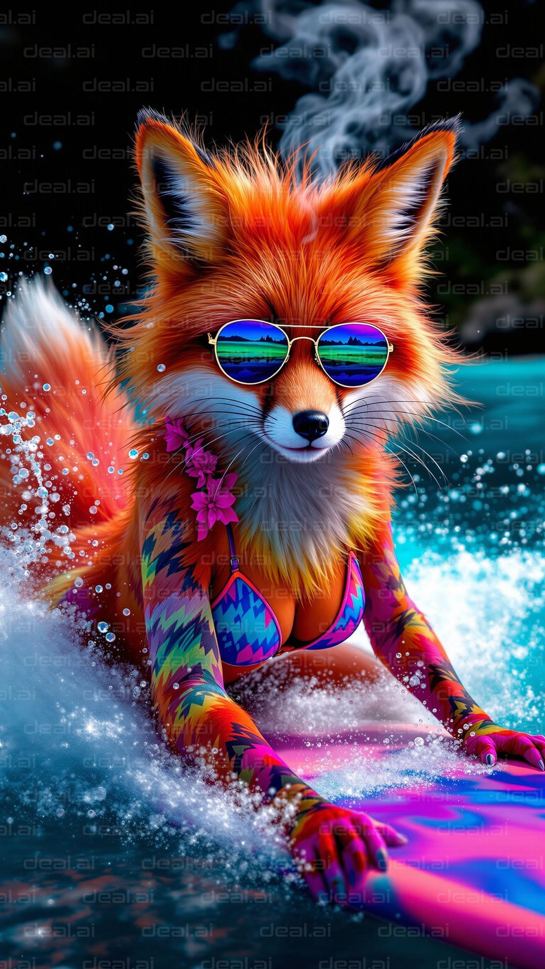 Surfing Fox in Sunglasses