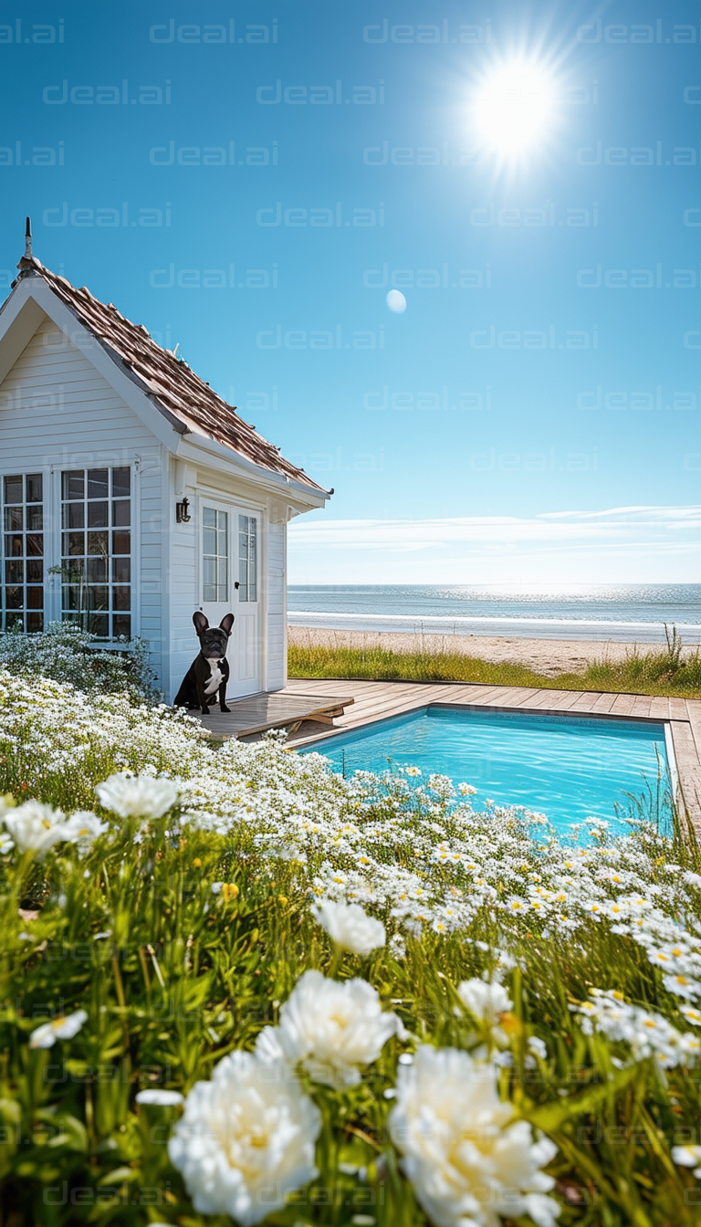 Beachside Cottage with Flowers and Pool