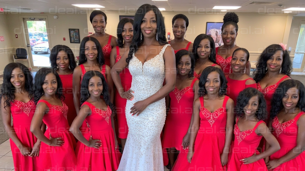 Bride and Bridesmaids in Red Dresses