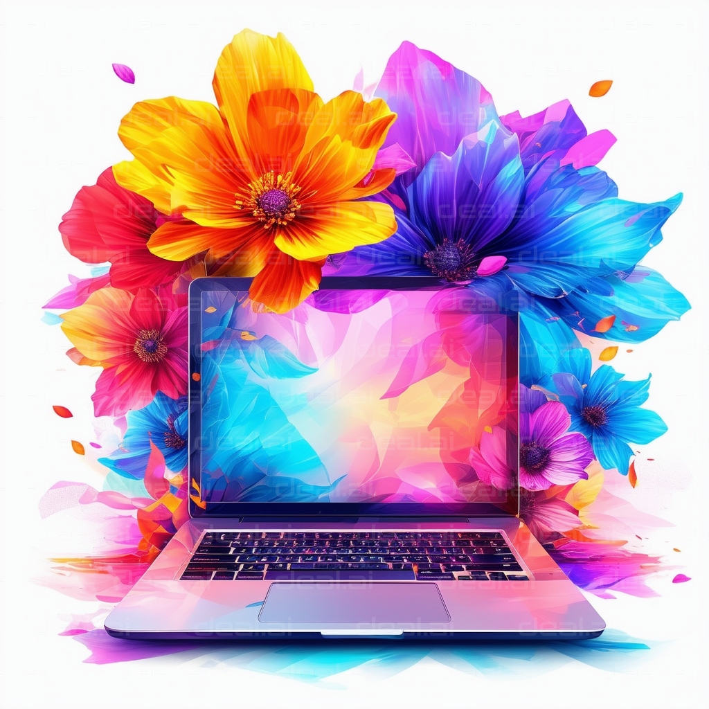 "Vibrant Laptop with Blooming Flowers"