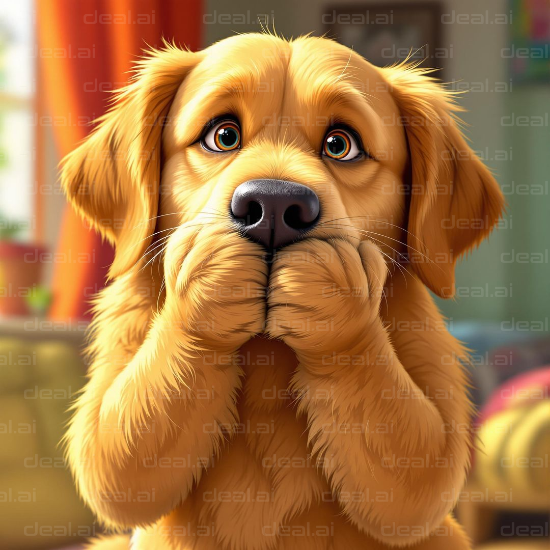 Surprised Pup's Paws-Up Moment