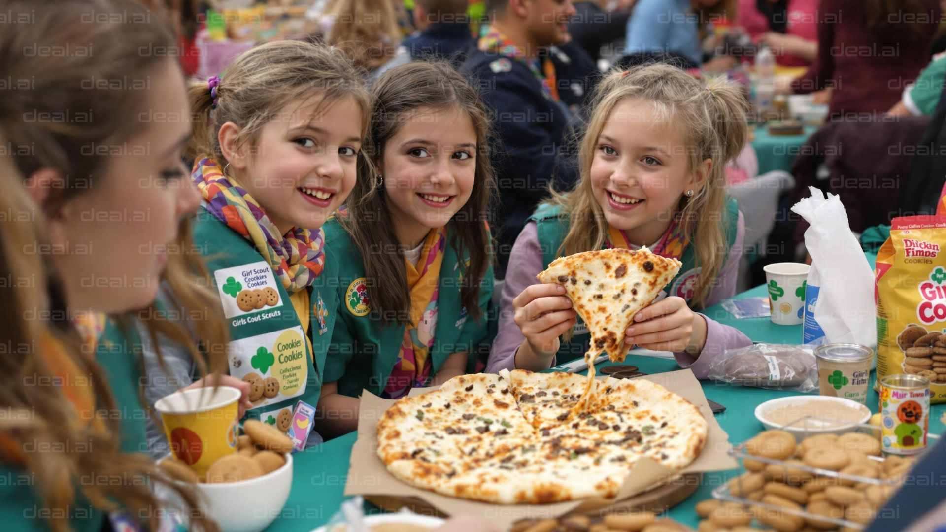 Girls Enjoy Pizza and Cookies Together