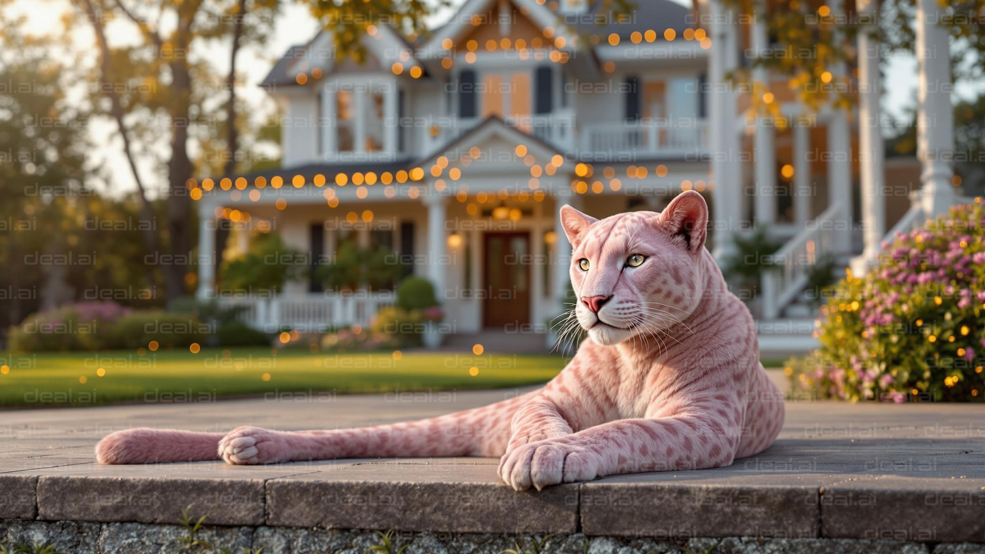 Pink Panther on Porch Steps