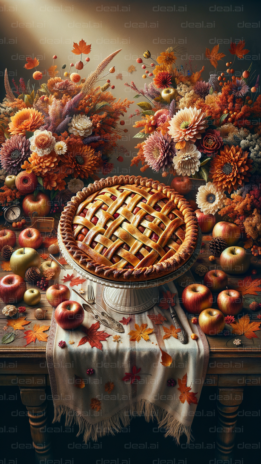 "Autumn Feast: Apple Pie and Flowers"