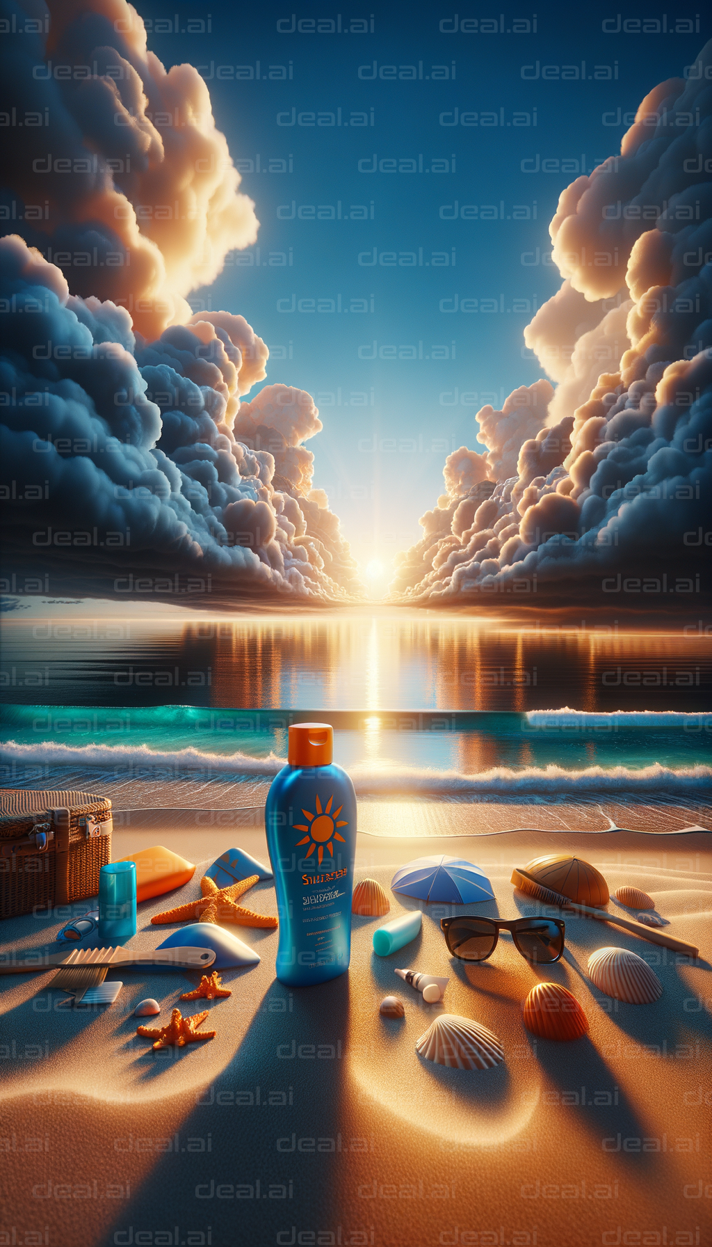 Sunset Beach Scene with Essentials