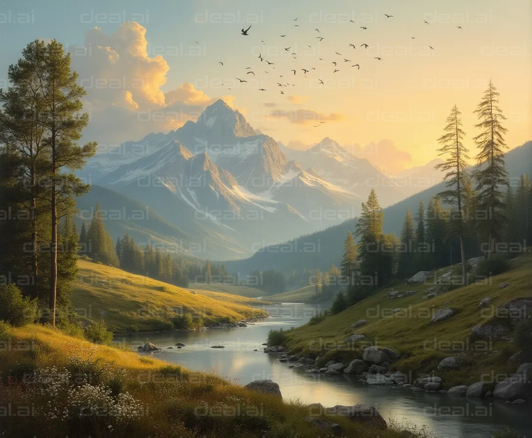 "Serene Mountain Morning Landscape"