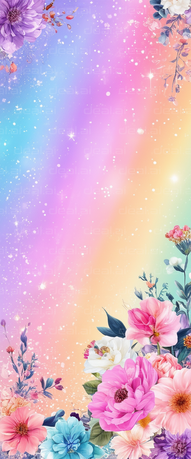 "Pastel Galaxy with Colorful Flowers"