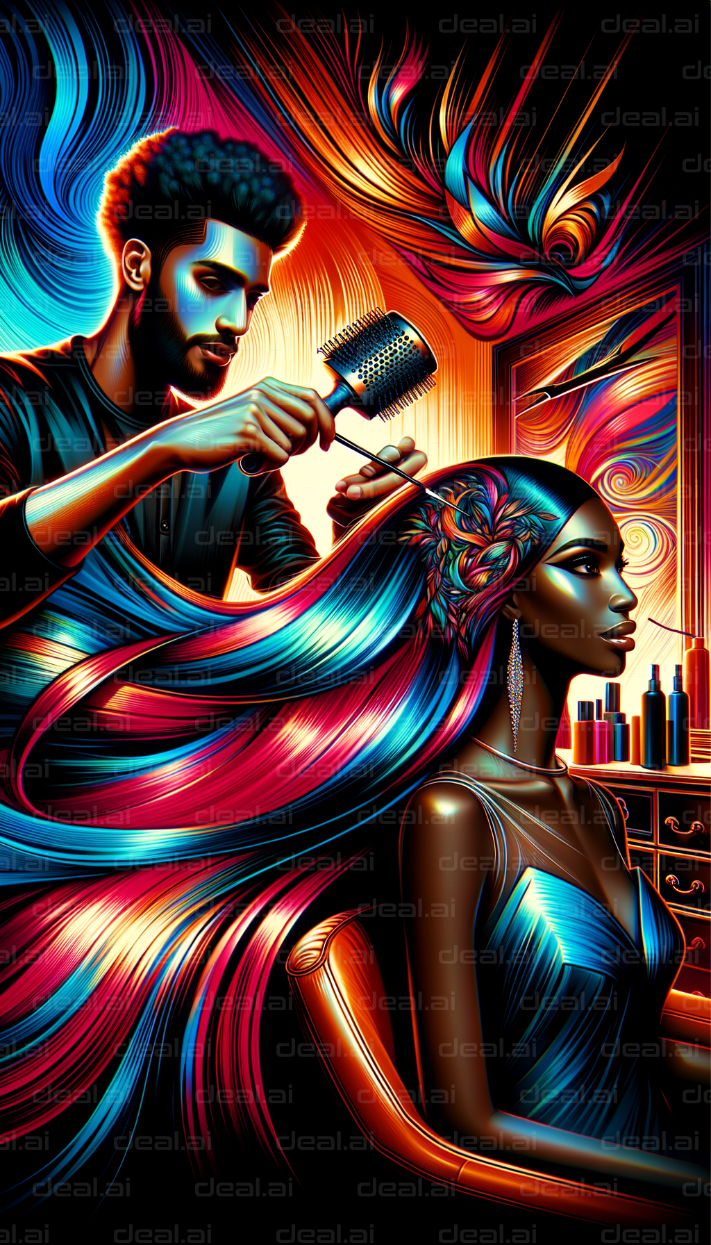 "Vibrant Hair Salon Artwork"