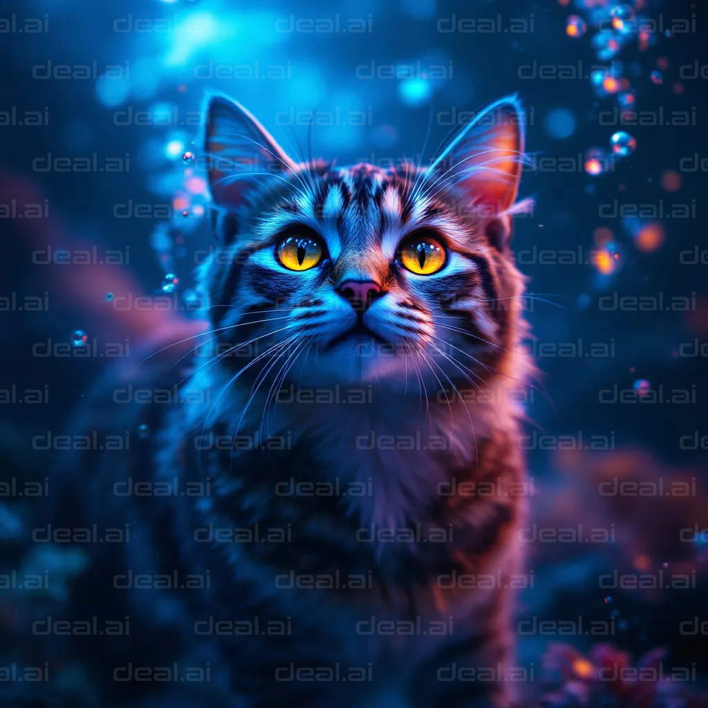 "Dreamy Underwater Cat Scene"