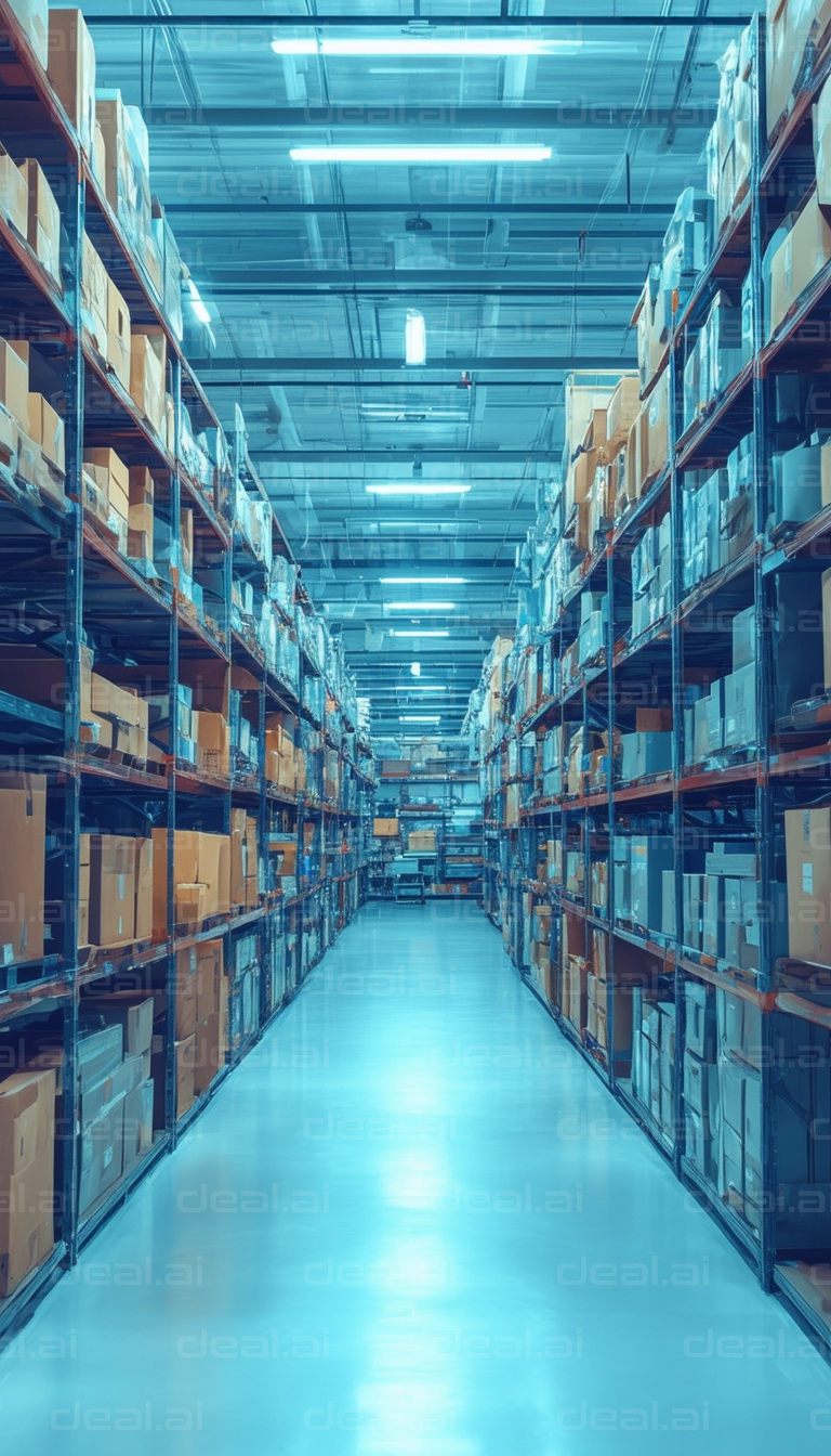 Warehouse Aisle with Stacked Boxes