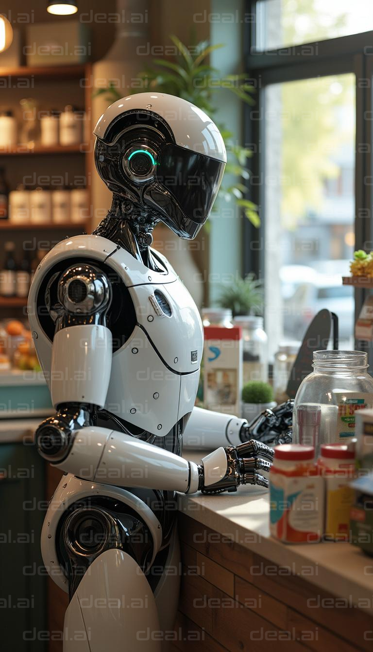 "Robot Barista in Modern Café"