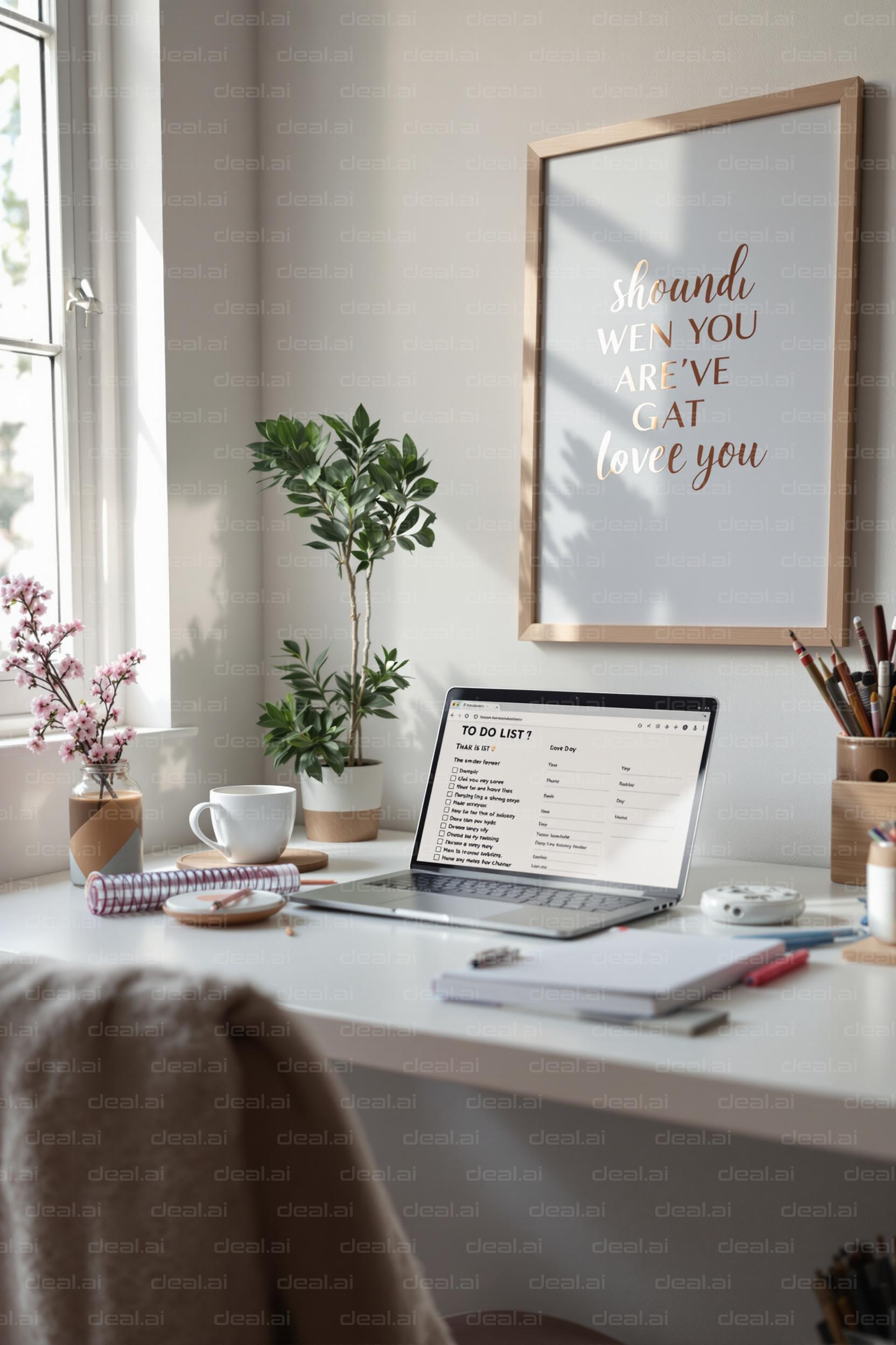 Cozy Workspace with Motivational Decor
