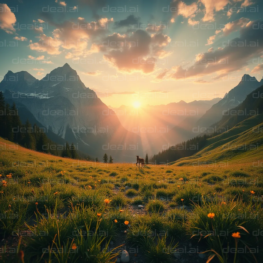 "Golden Mountain Sunrise Scene"