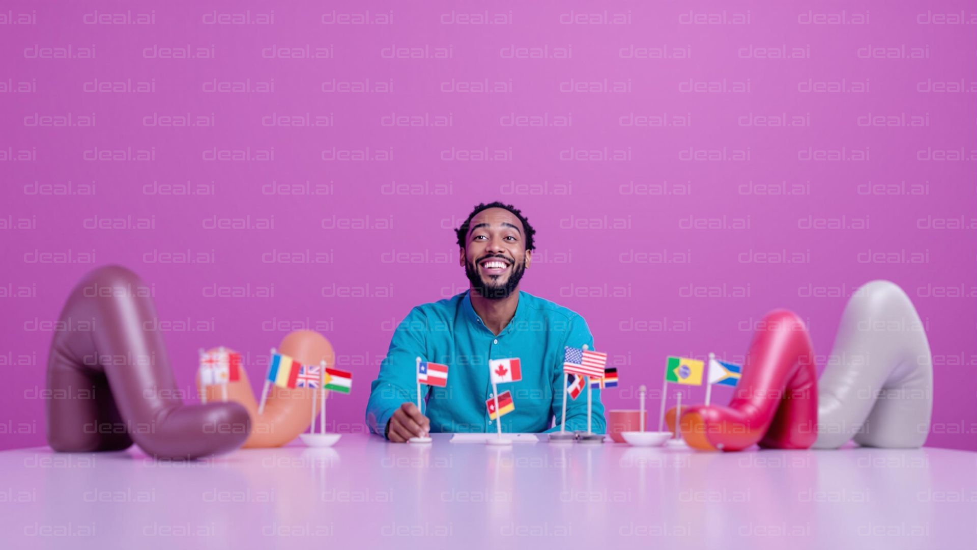 Smiling with Flags and Art Balloons