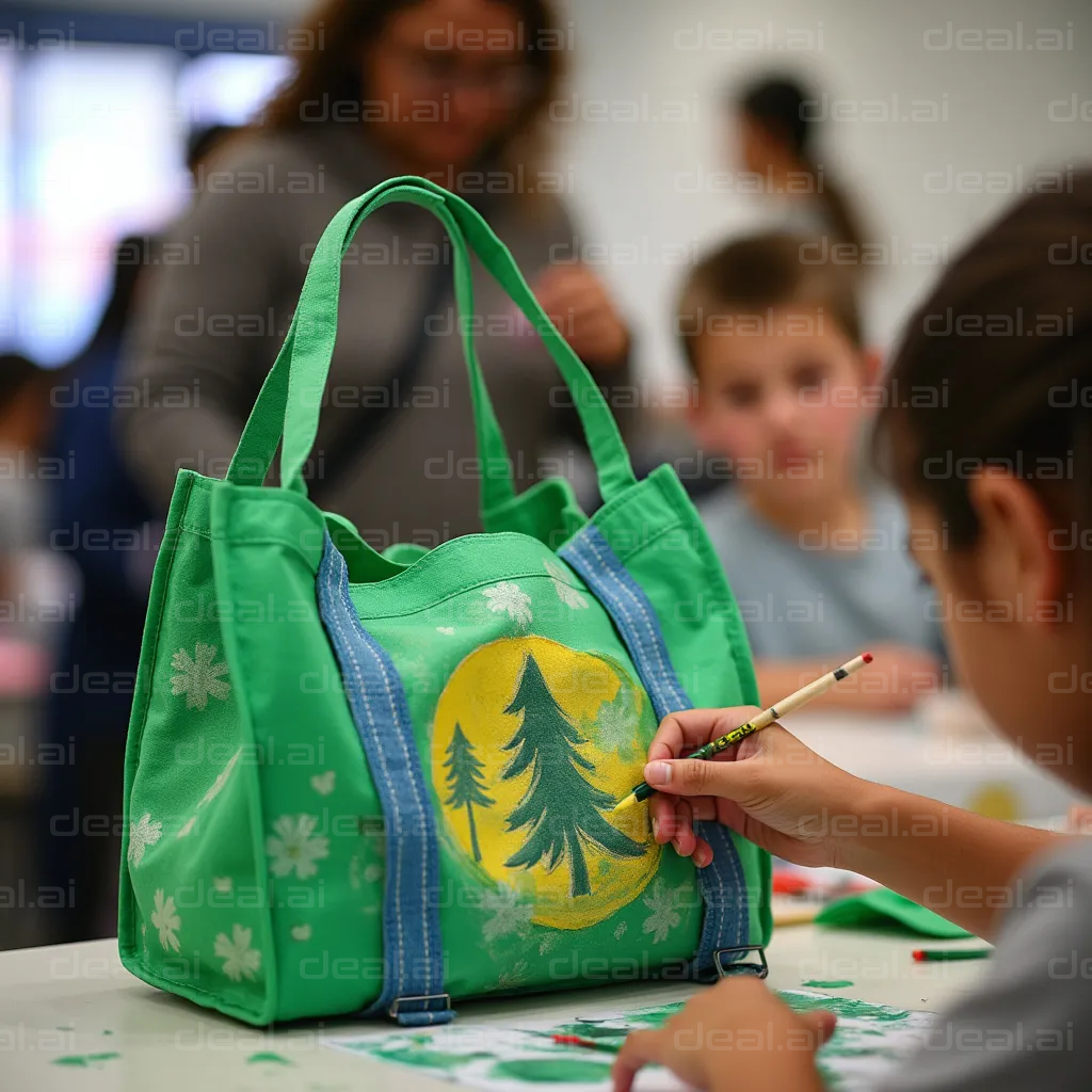 Decorating a Green Tote Bag with Art