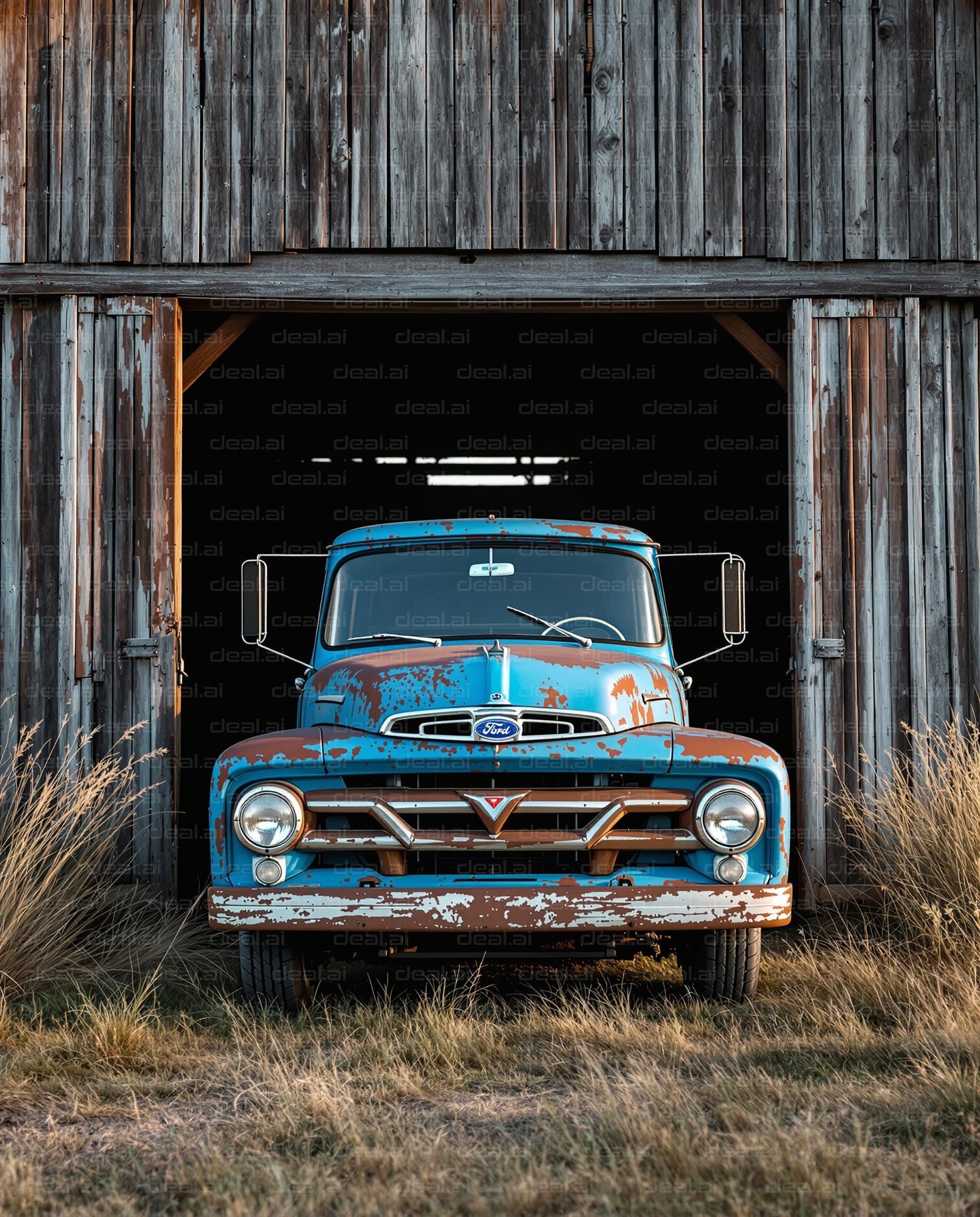 Vintage Truck in Rustic Barnyard