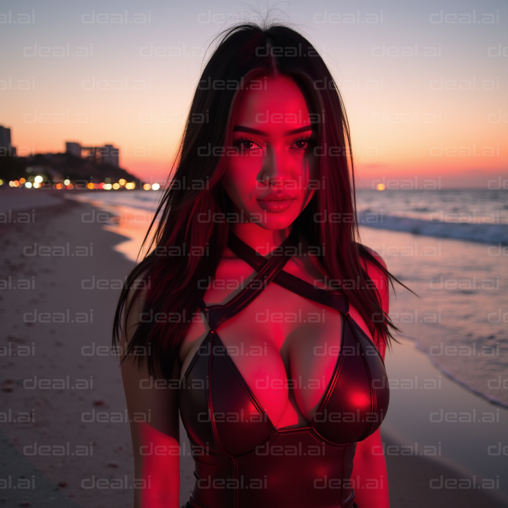 "Red Glow at Sunset Beach"