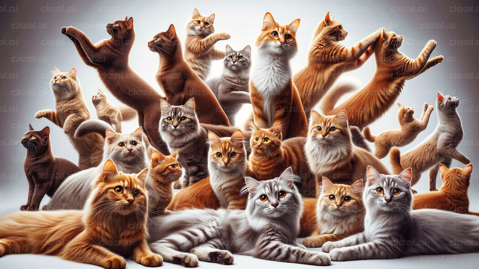 "Array of Cats in Motion and Rest"