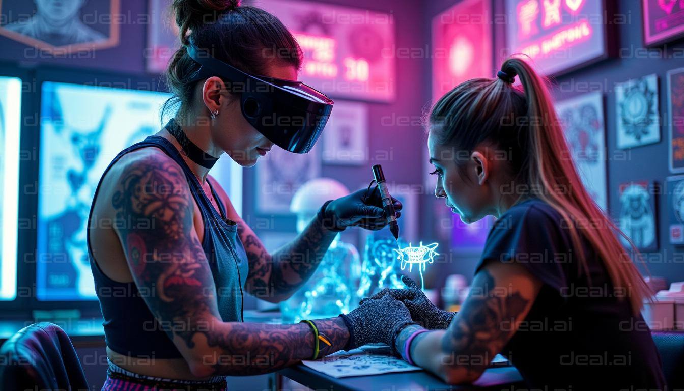 Futuristic Tattoo Art in Neon Studio