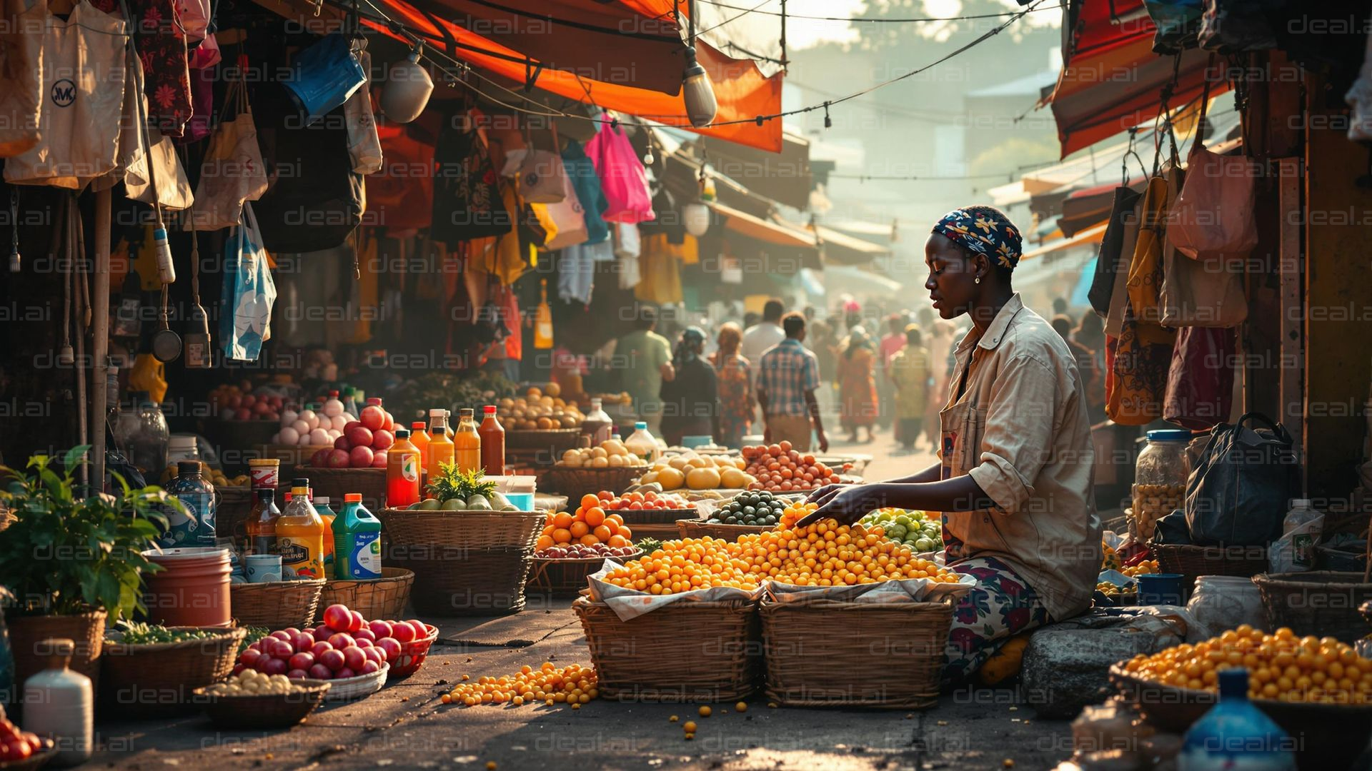 Vibrant Market Scene at Sunrise