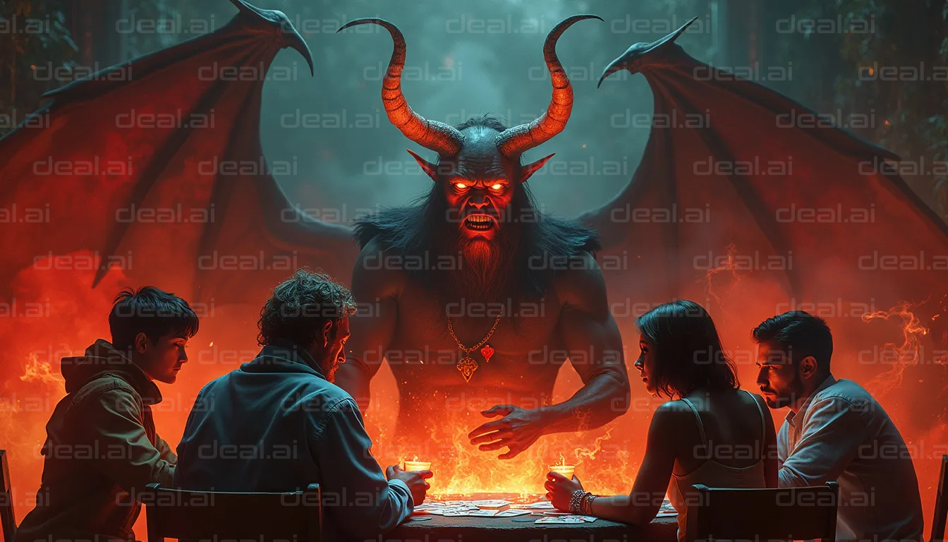 "Devil's Deal Over Fiery Card Game"