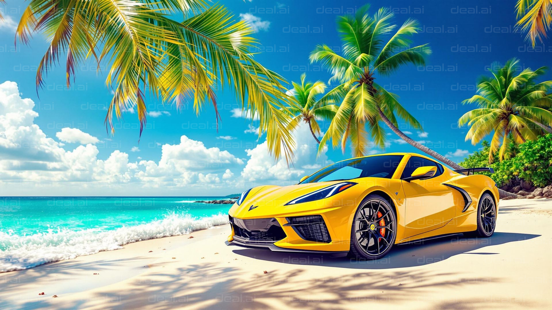 Yellow Car on Tropical Beach Scene