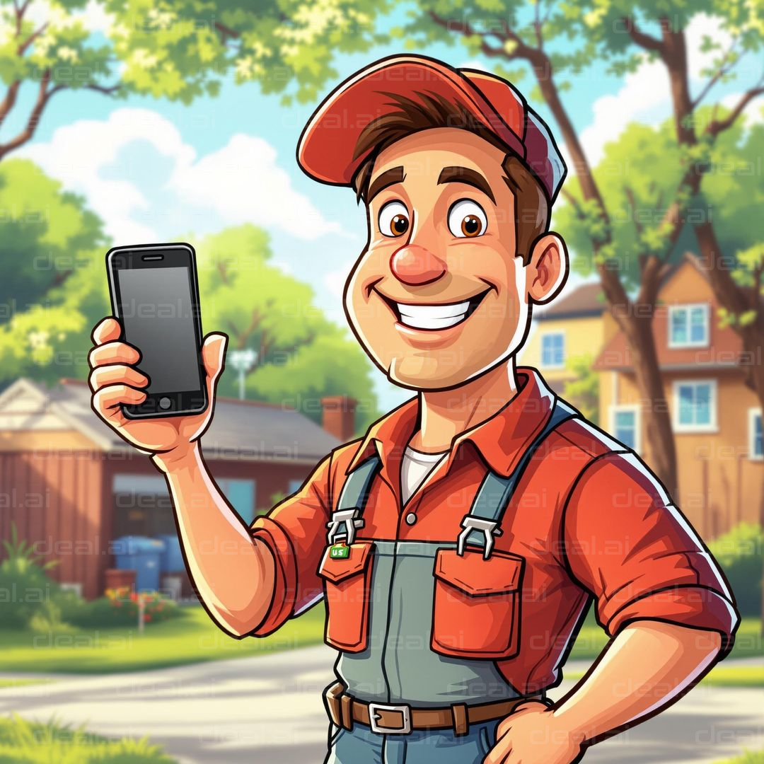 Happy Worker with Smartphone