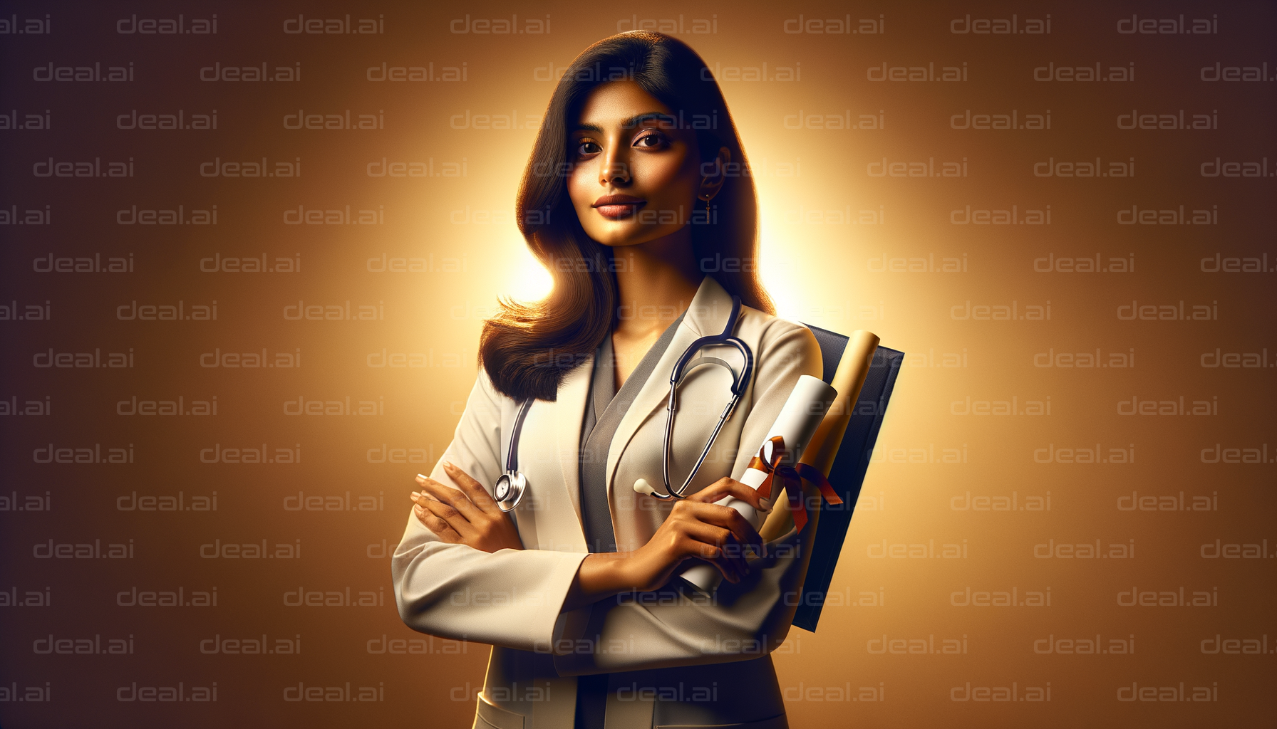 "Confident Female Doctor with Diploma"