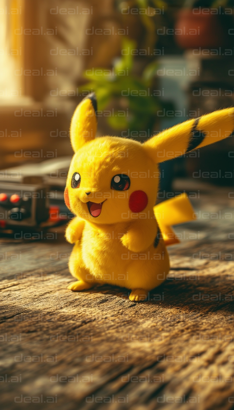 "Adorable Pikachu in Sunlit Room"