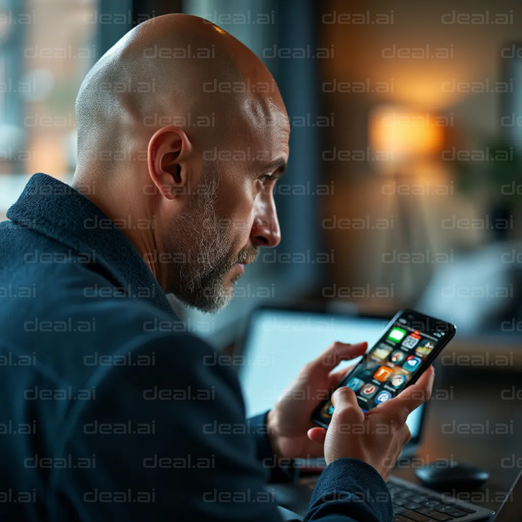 Man Focused on Smartphone Apps