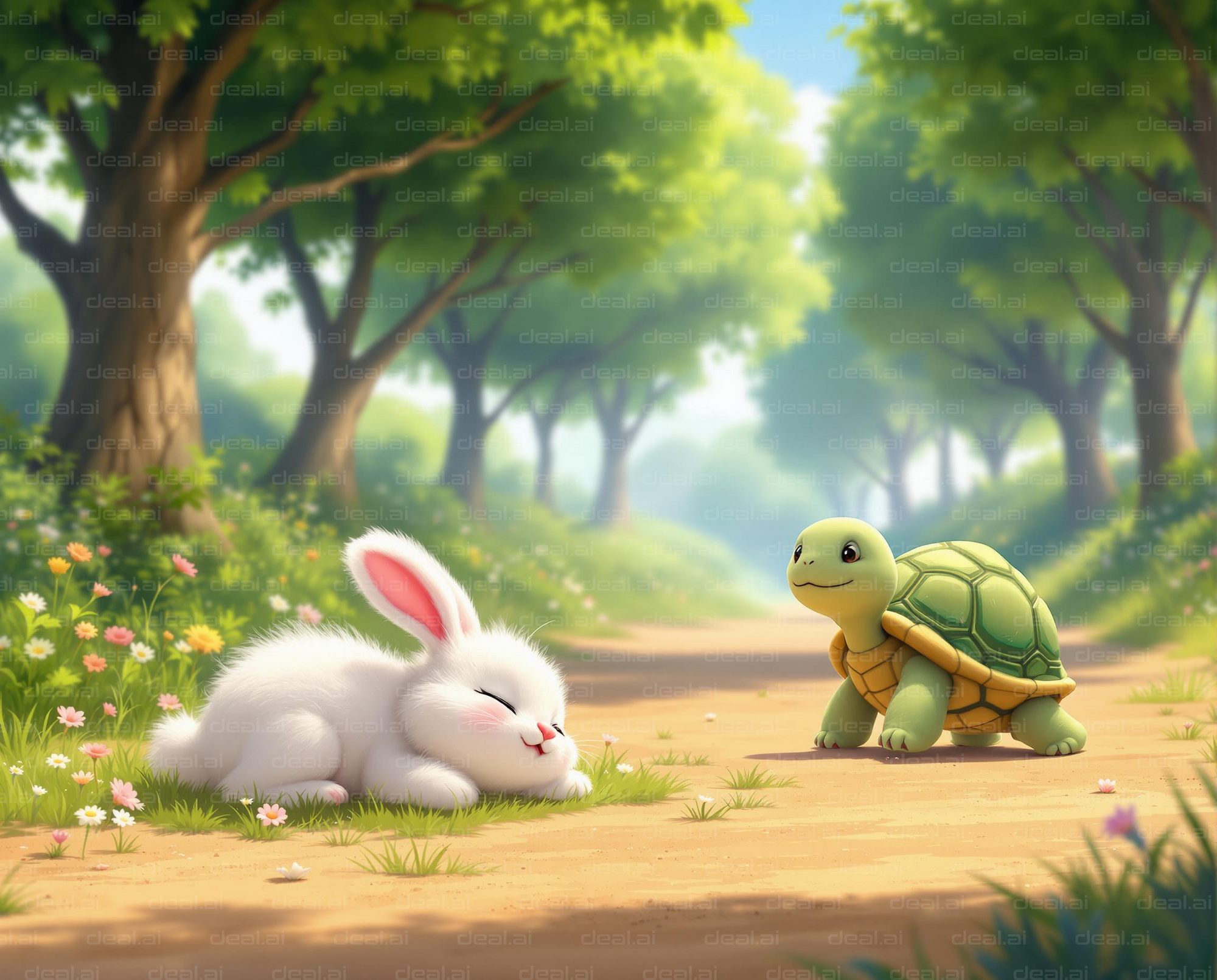 "Napping Bunny and Smiling Tortoise"