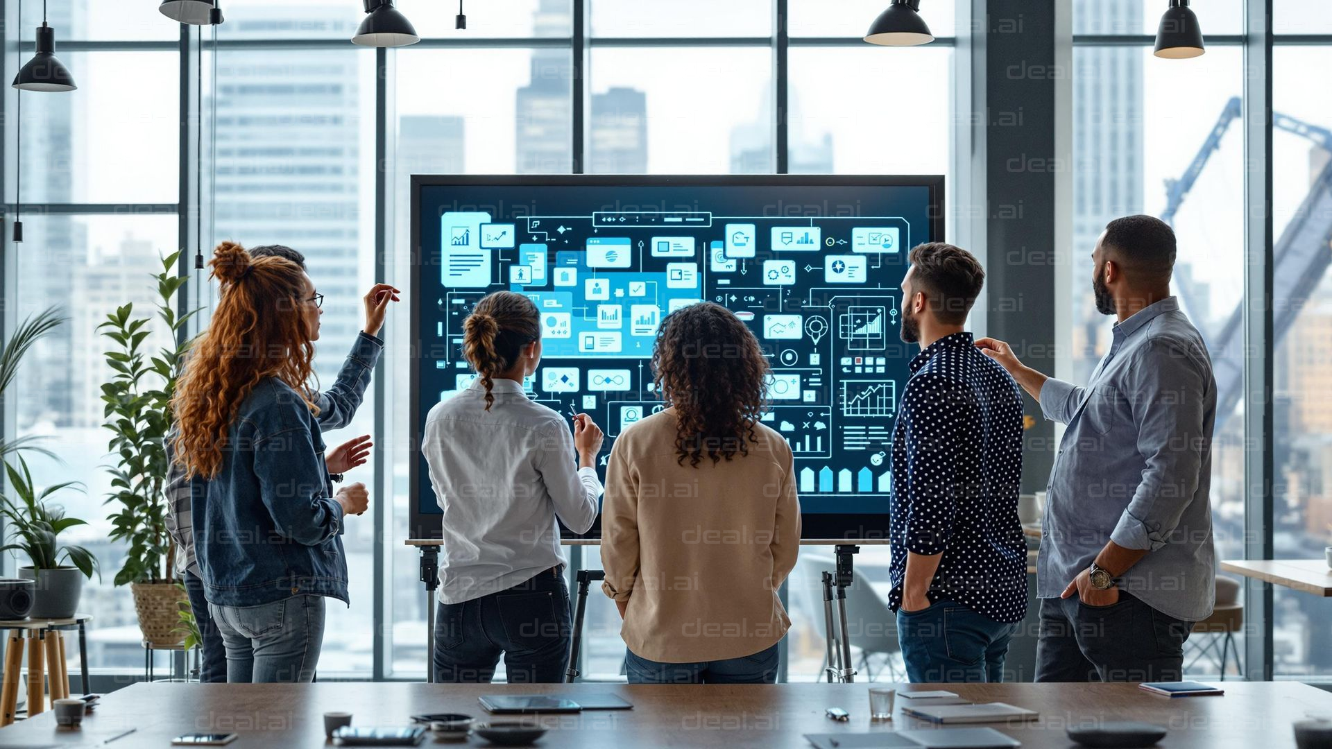 Team Collaborating on Digital Board