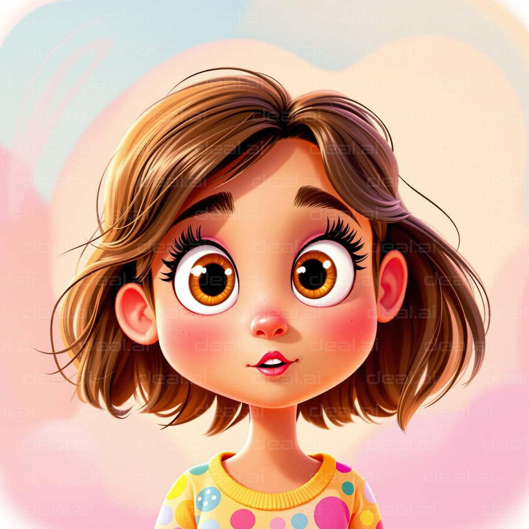 "Big-Eyed Cartoon Girl Smiling Brightly"