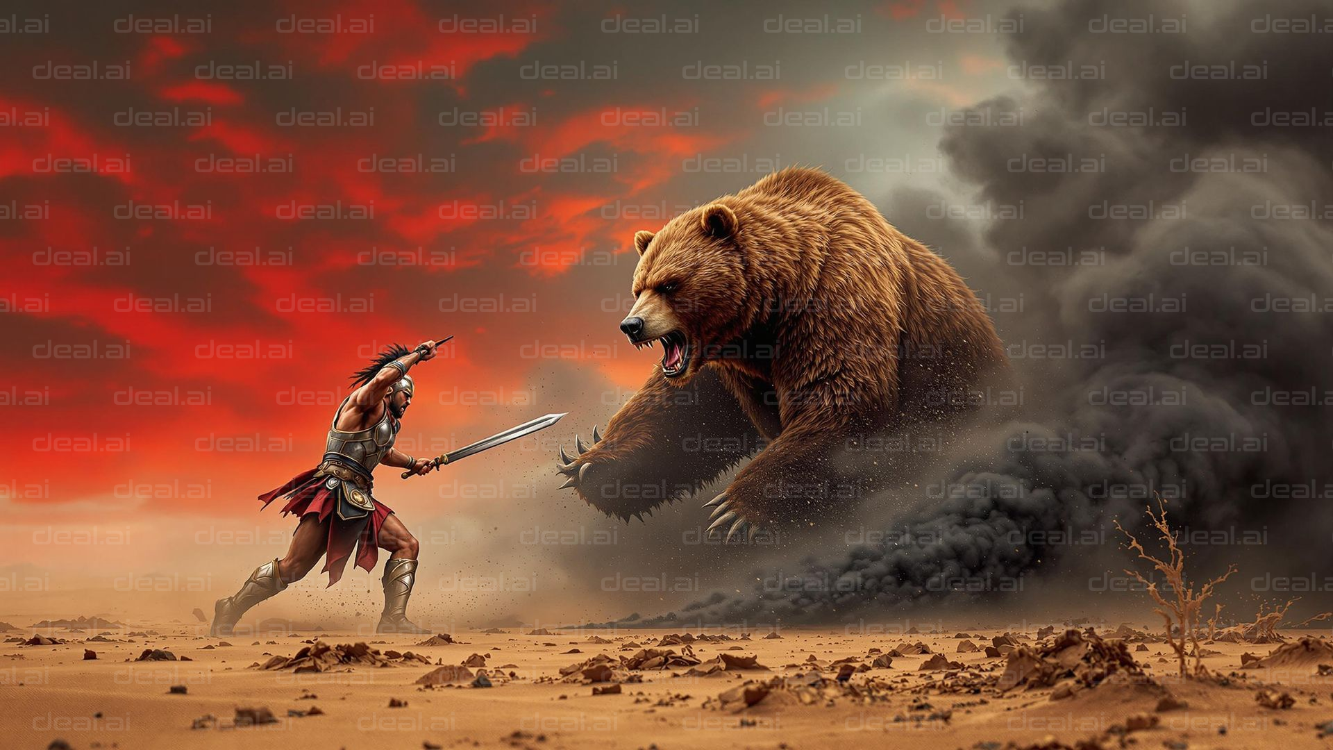 Warrior's Showdown with Giant Bear