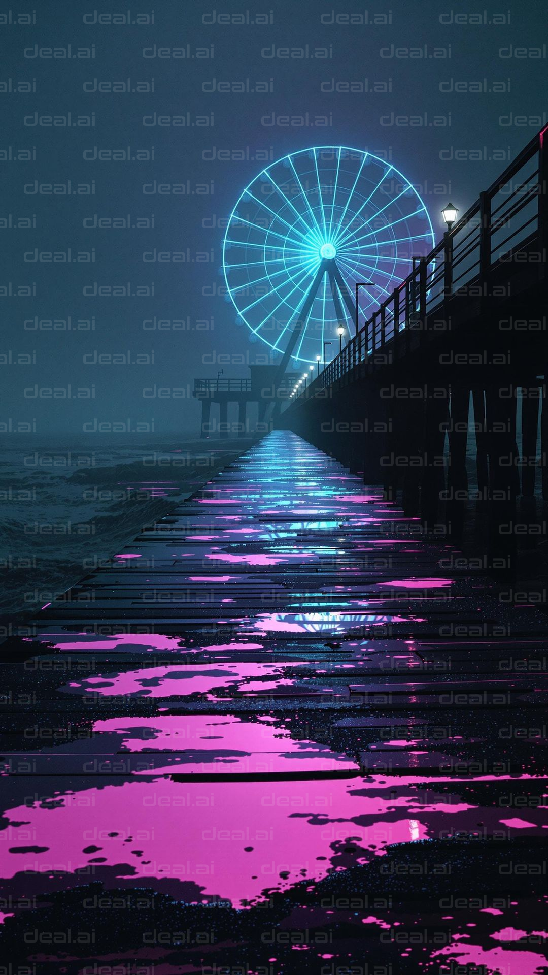 Neon Reflections on the Pier