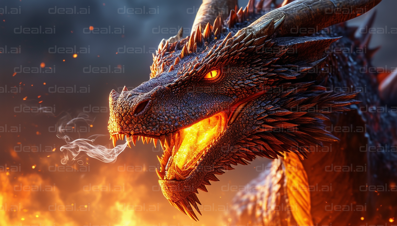 "Fiery Dragon Roars Amidst Flames"