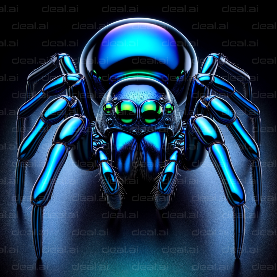 "Futuristic Metallic Spider Close-Up"