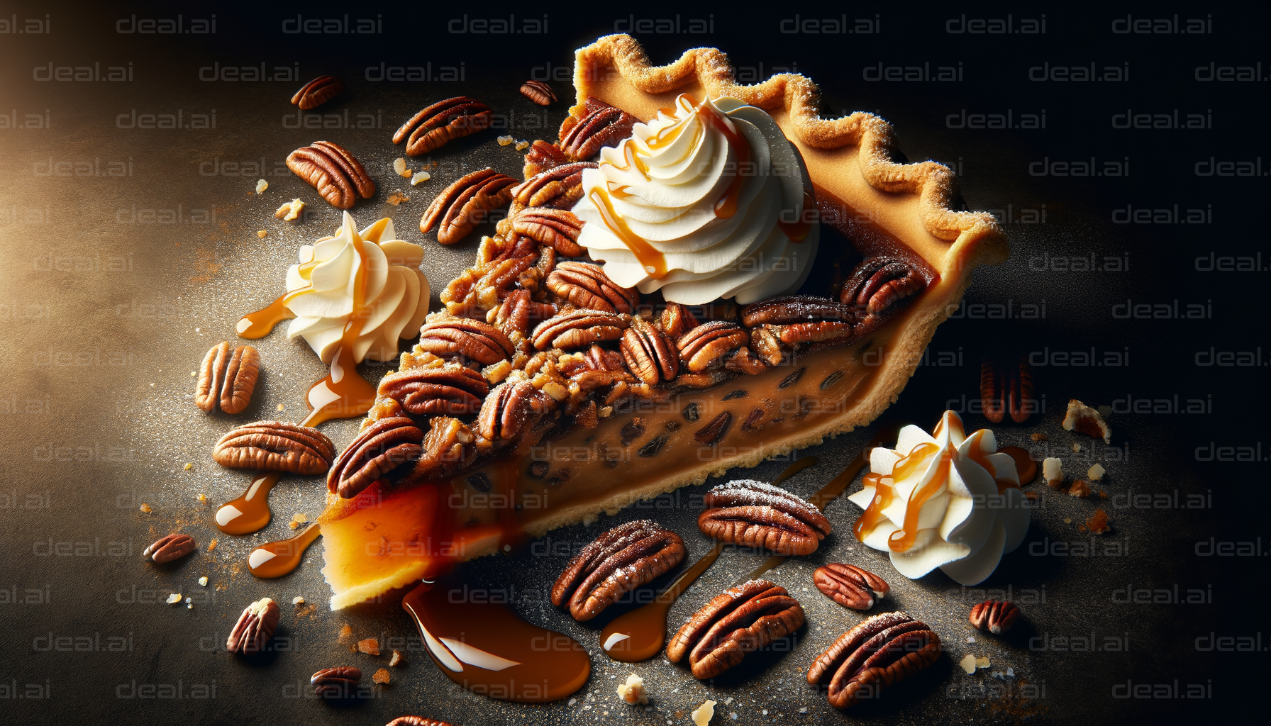 "Pecan Pie Slice with Whipped Cream"