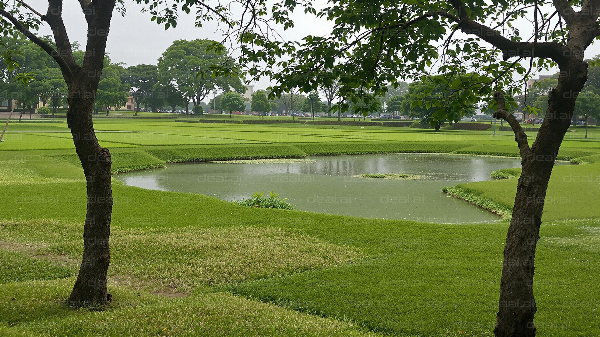 Scenic Park with Serene Pond View