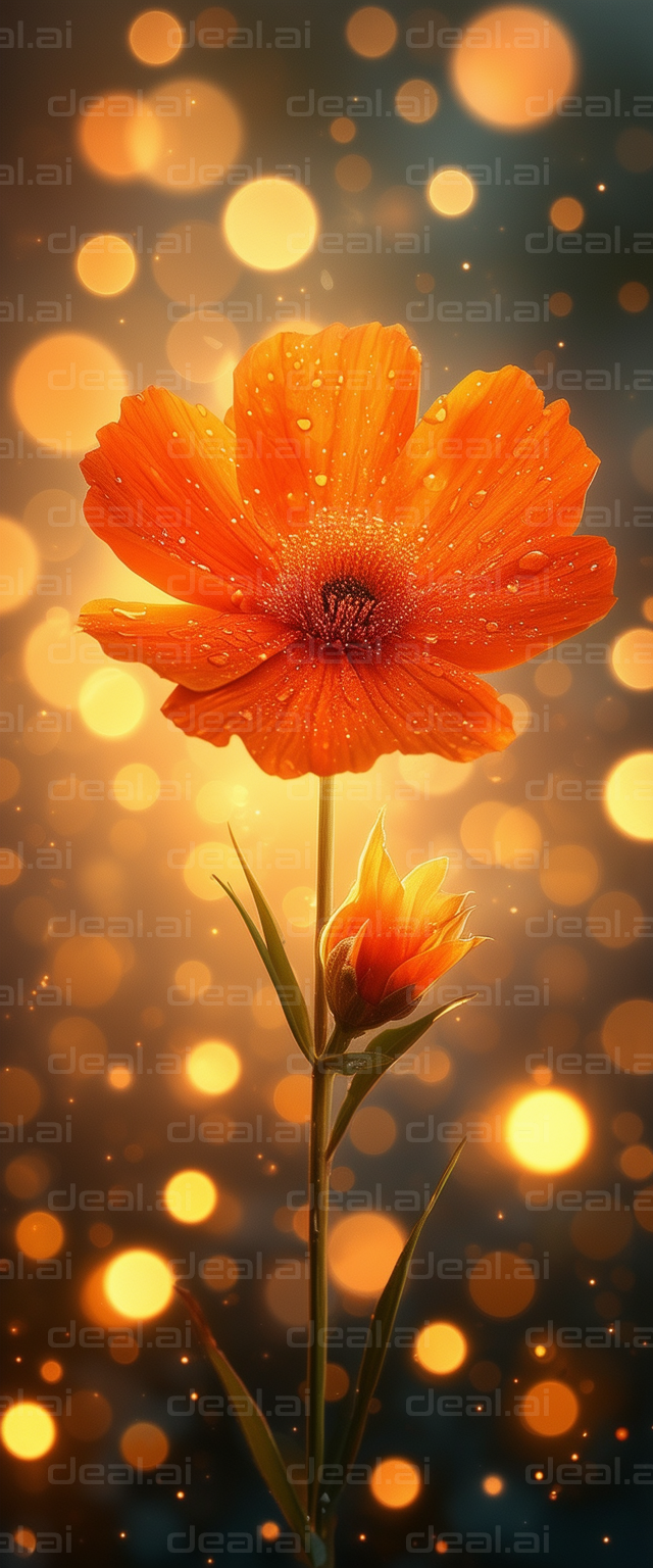 "Glowing Orange Blossom with Dewdrops"