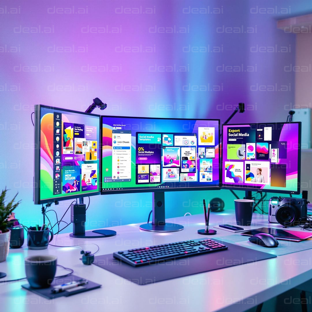 Colorful Triple Monitor Setup