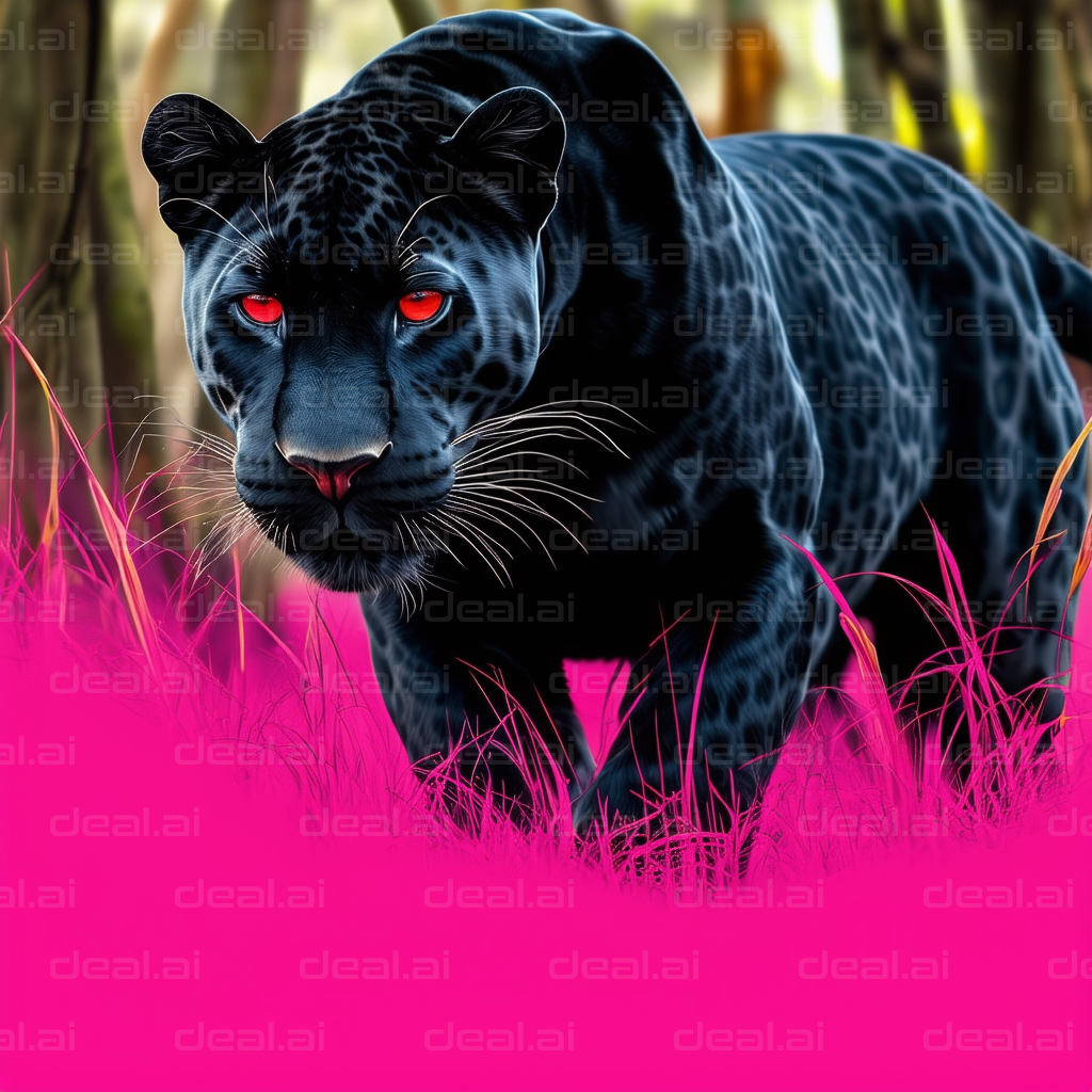 "Black Panther in Neon Jungle"