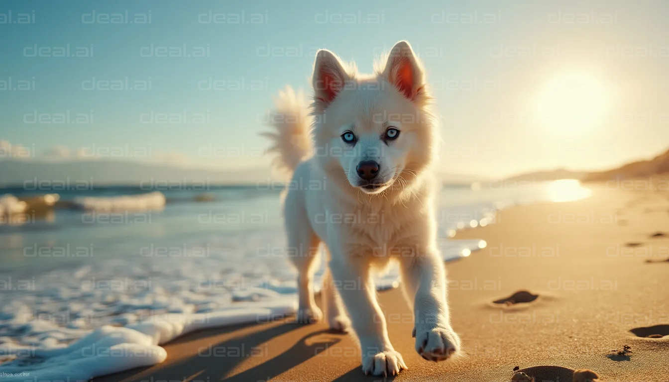 Puppy Strolling on Sunlit Beach