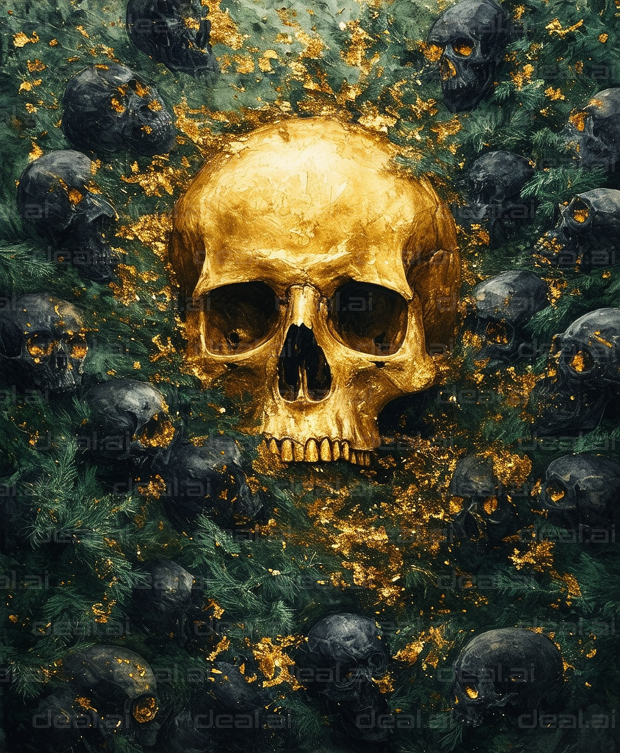 "Golden Skull Amidst Darkness"