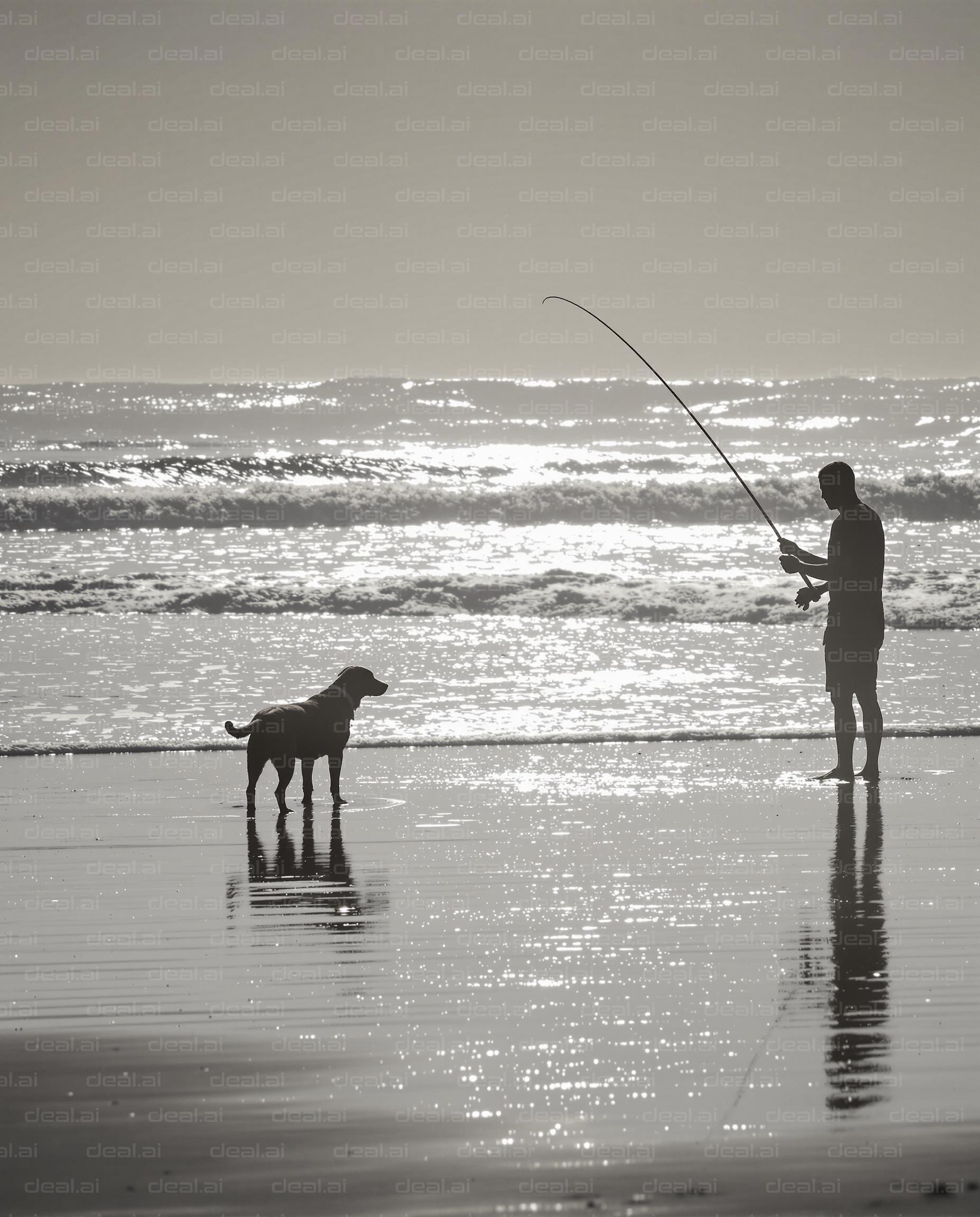 Beach Fishing with Canine Companion