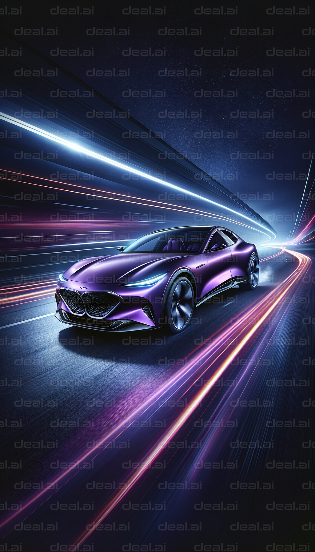 Futuristic Purple Car on Neon Highway