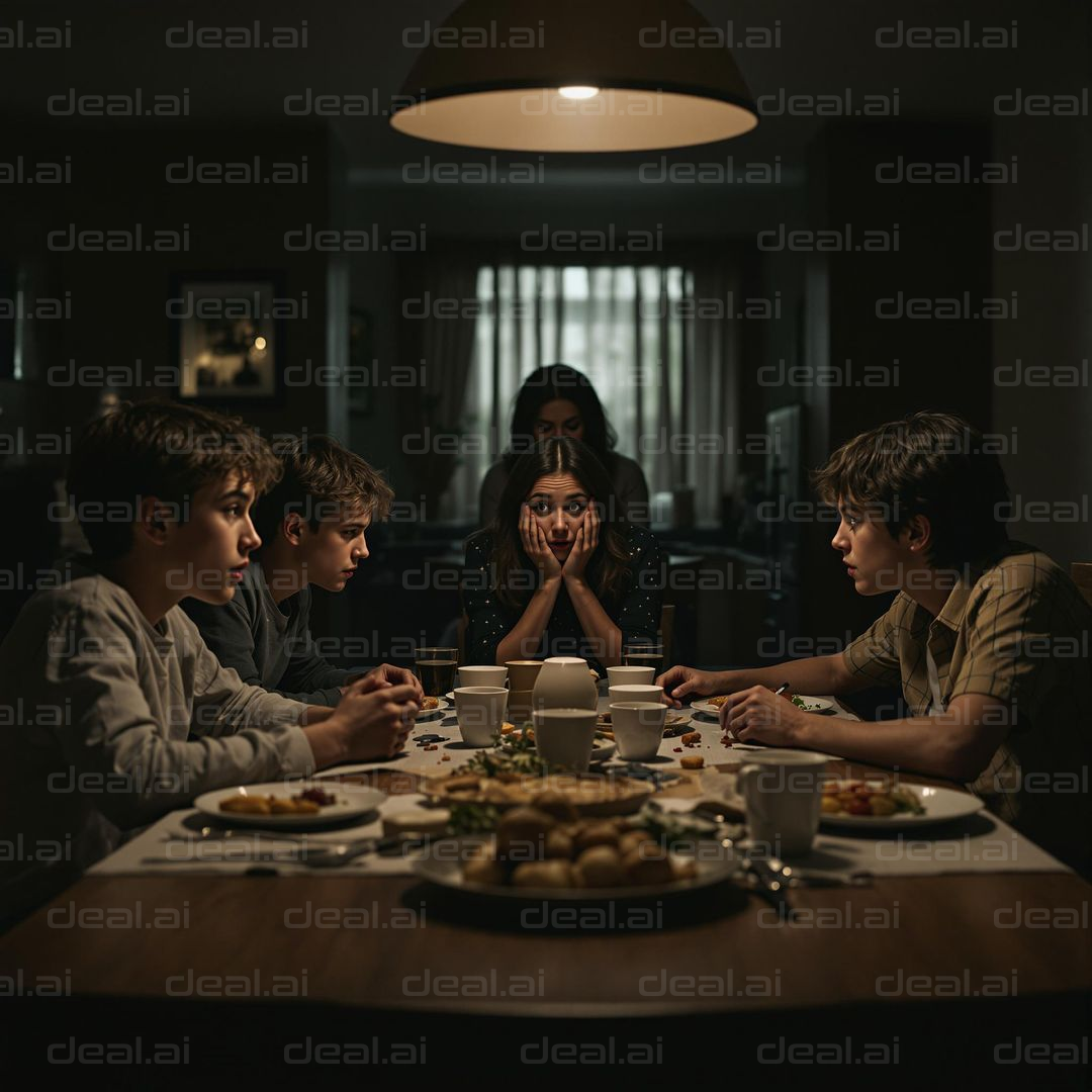 "Tense Dinner Table Moment"