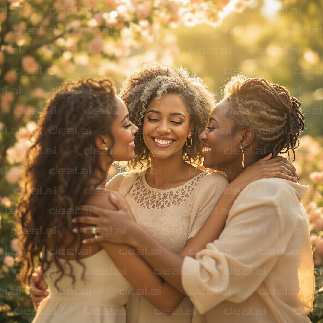 Joyful Sisterhood in Blooming Garden